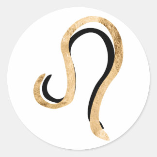 Leo the Lion black gold texture zodiac symbol Classic Round Sticker