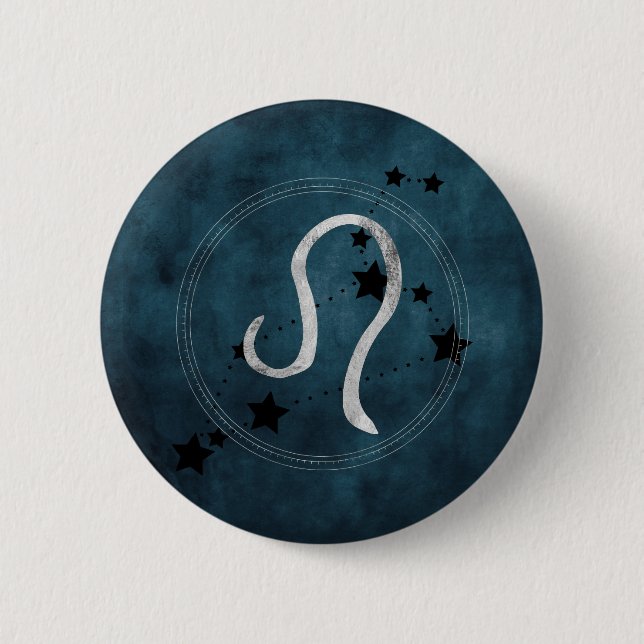 Leo the Lion black & silver constellation zodiac  Button (Front)
