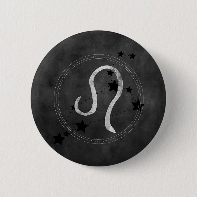 Leo the Lion black & silver constellation zodiac  Button (Front)