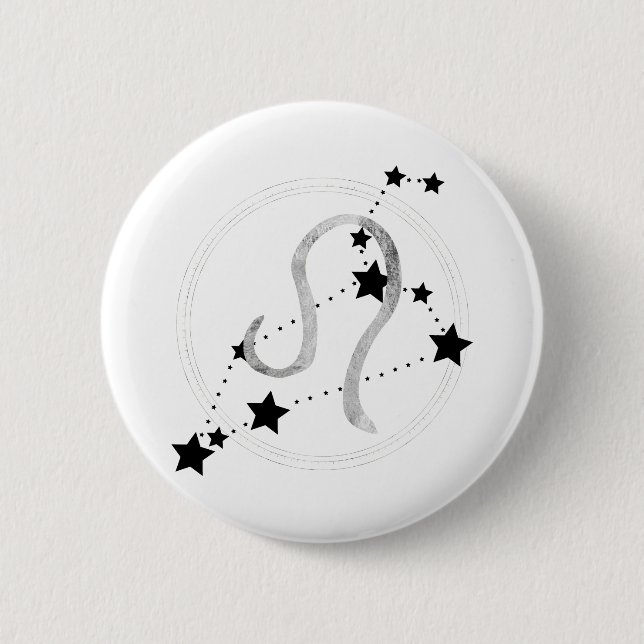 Leo the Lion black & silver constellation zodiac Button (Front)