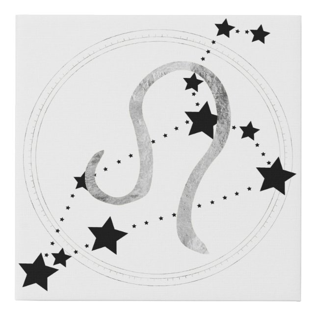 Leo the Lion black & silver constellation zodiac F Faux Canvas Print (Front)