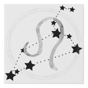 Leo the Lion black & silver constellation zodiac Faux Canvas Print
