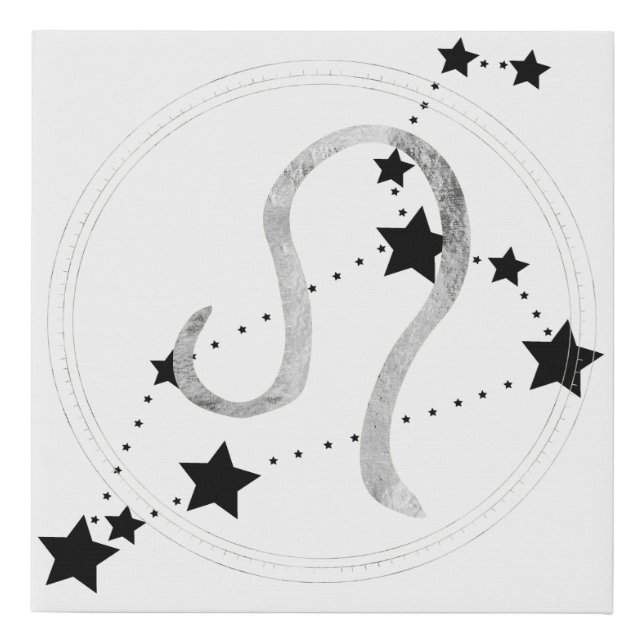 Leo the Lion black & silver constellation zodiac Faux Canvas Print (Front)