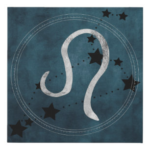Leo the Lion black & silver constellation zodiac  Faux Canvas Print