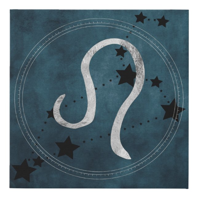 Leo the Lion black & silver constellation zodiac  Faux Canvas Print (Front)
