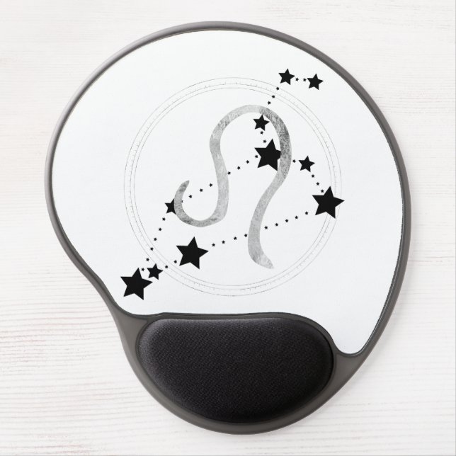 Leo the Lion black silver constellation zodiac  Gel Mouse Pad (Front)