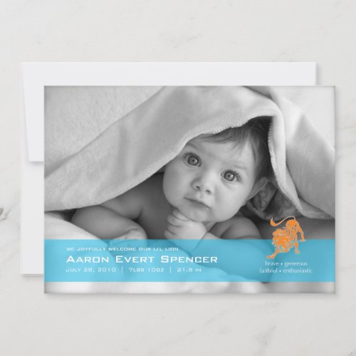 Leo the Lion Photo Birth Announcement Card