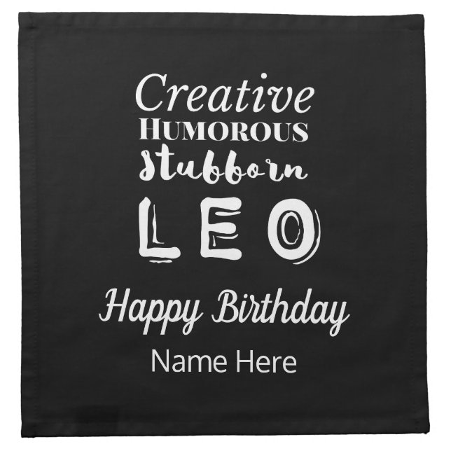 Leo the Lion Zodiac Fun Characteristics Birthday Cloth Napkin (Front)