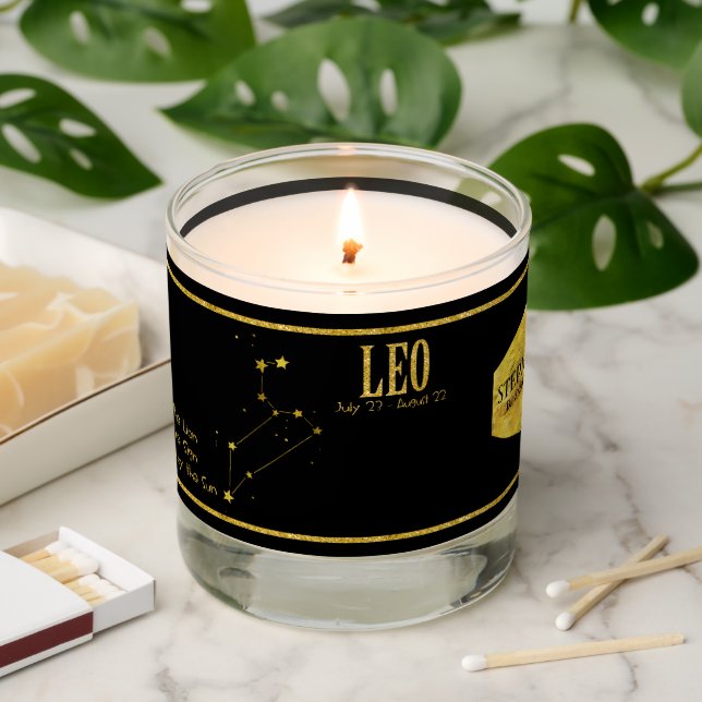 Leo the Lion Zodiac Star Sign Personalized Scented Candle (Lit)