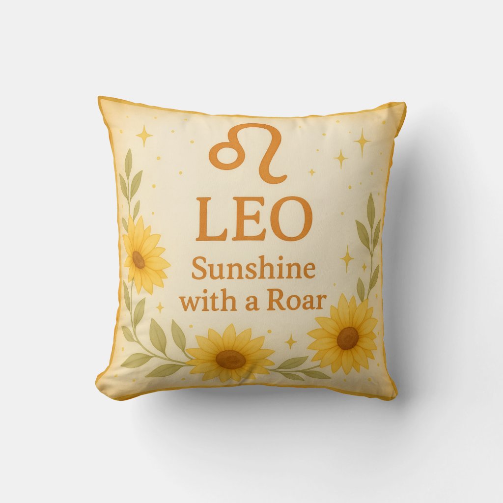 Leo Sunflower Zodiac Throw Pillow