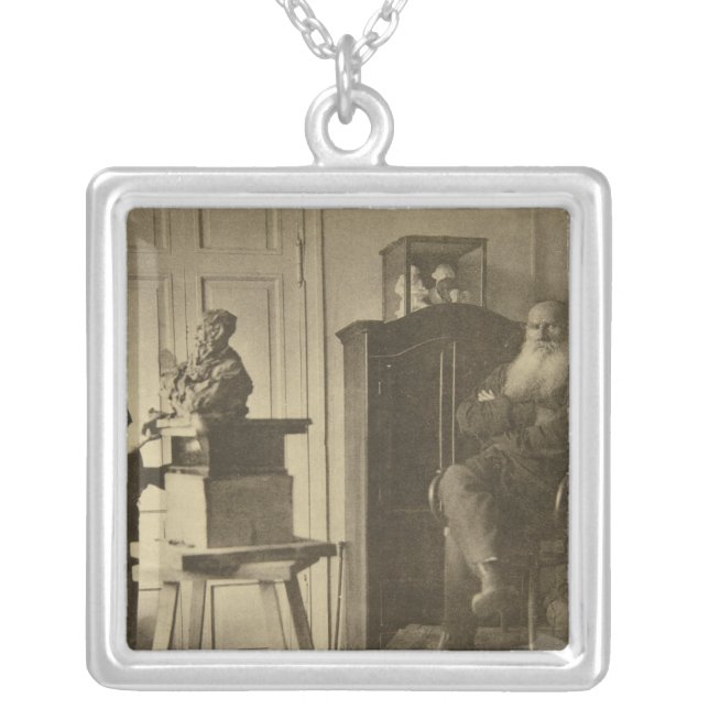 Leo Tolstoy and the sculptor Prince Paolo Silver Plated Necklace (Front)