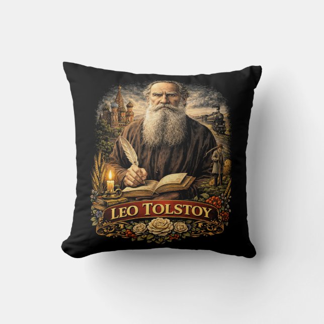 Leo Tolstoy Throw Pillow (Front)
