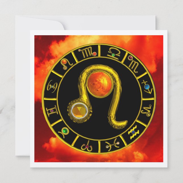 LEO,TOPAZ GEM,ZODIACAL SIGNS,ZODIAC BIRTHDAY PARTY INVITATION (Front)