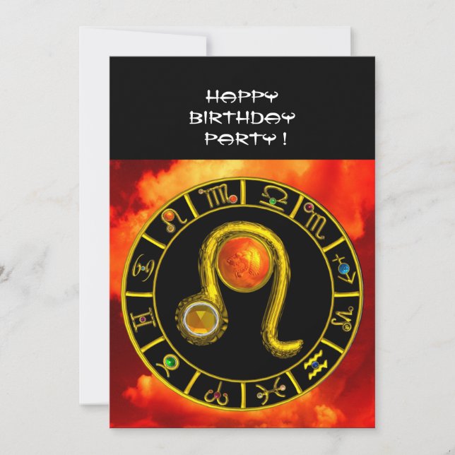 LEO,TOPAZ GEM,ZODIACAL SIGNS,ZODIAC BIRTHDAY PARTY INVITATION (Front)