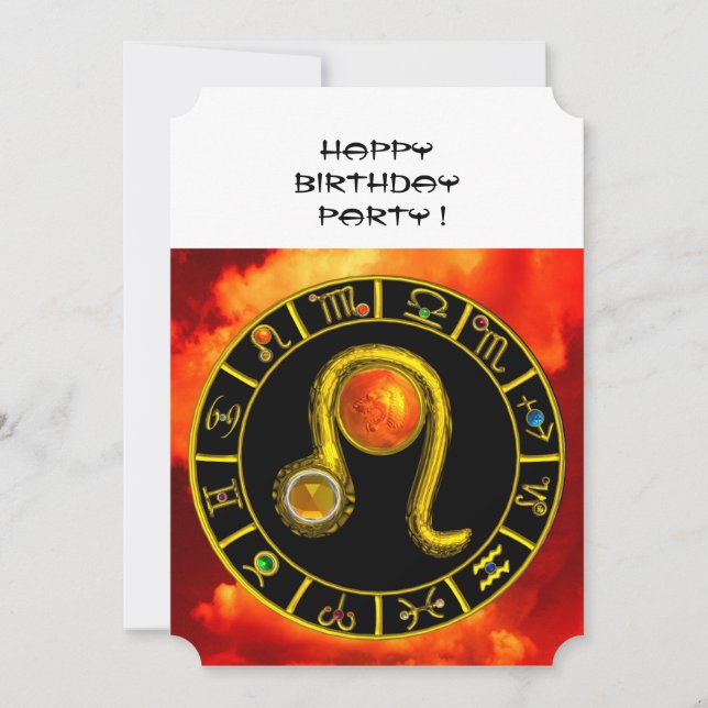 LEO,TOPAZ GEM,ZODIACAL SIGNS,ZODIAC BIRTHDAY PARTY INVITATION (Front)