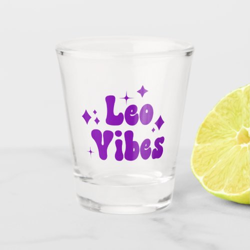 Leo Vibes Zodiac Astrology Purple Stars Shot Glass