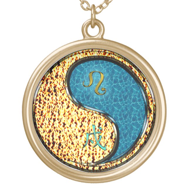 Leo & Water Dog Gold Plated Necklace (Front)