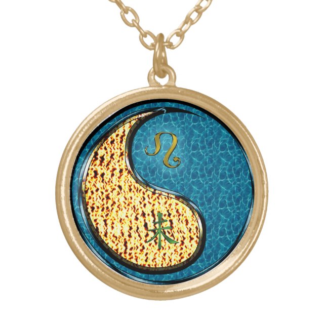 Leo & Water Goat Gold Plated Necklace (Front)