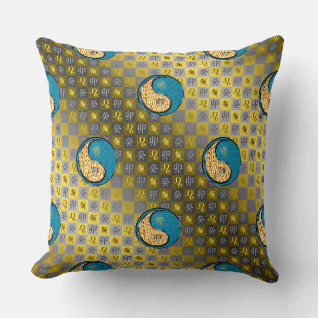 Leo & Water Rabbit Throw Pillow (Front)