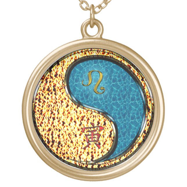 Leo & Water Tiger Gold Plated Necklace (Front)