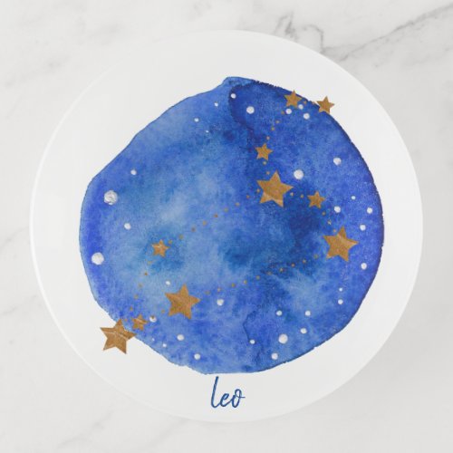 Leo Watercolor Night Sky Constellation Zodiac Trinket Tray