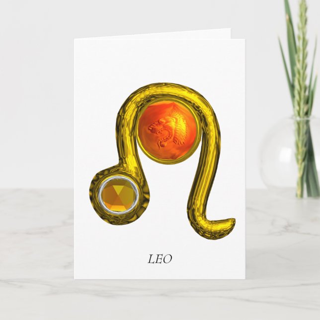 LEO Yellow Topaz & Gold Zodiac Birthday Card (Front)