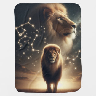 Leo Zodiac Art - Majestic Lion and Constellation. Baby Blanket
