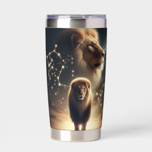 Leo Zodiac Art - Majestic Lion and Constellation.  Insulated Tumbler