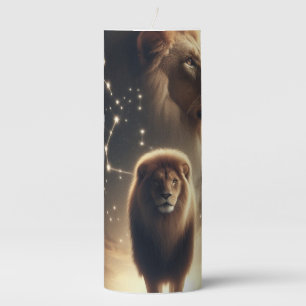 Leo Zodiac Art - Majestic Lion and Constellation. Pillar Candle