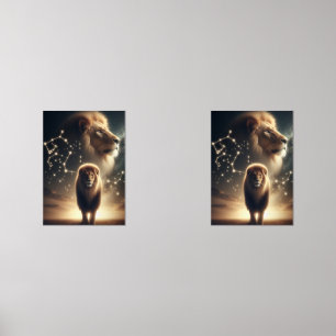 Leo Zodiac Art - Majestic Lion and Constellation. Wall Art Sets