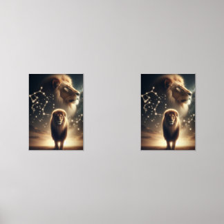 Leo Zodiac Art - Majestic Lion and Constellation. Wall Art Sets