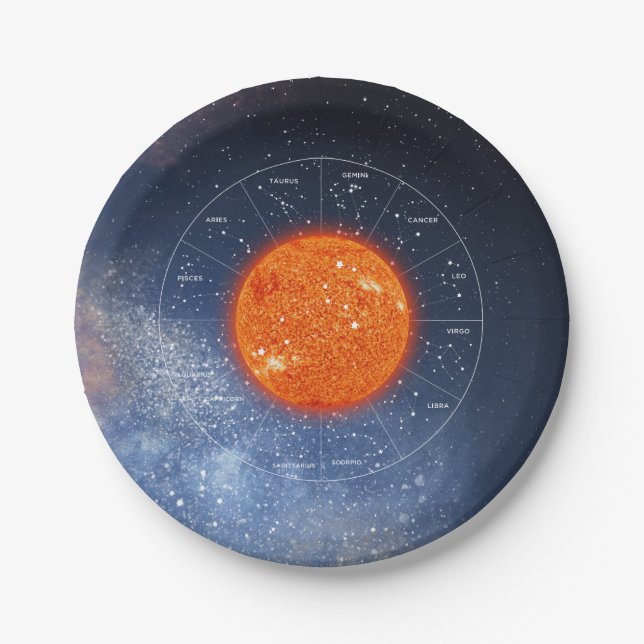 Leo Zodiac Astrological Sign - Fiery Golden Sun Paper Plates (Front)