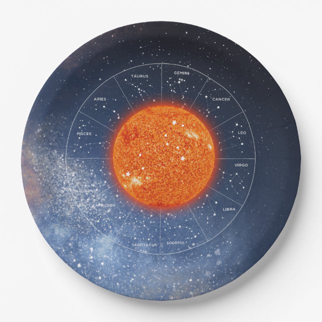 Leo Zodiac Astrological Sign - Fiery Golden Sun Paper Plates (Front)