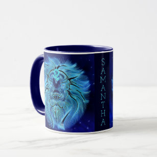 Leo Zodiac Astrology Horoscope Celestial Lion Blue Mug