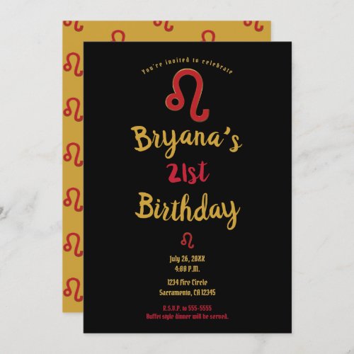 LEO Zodiac Astrology July August Birthday Party Invitation