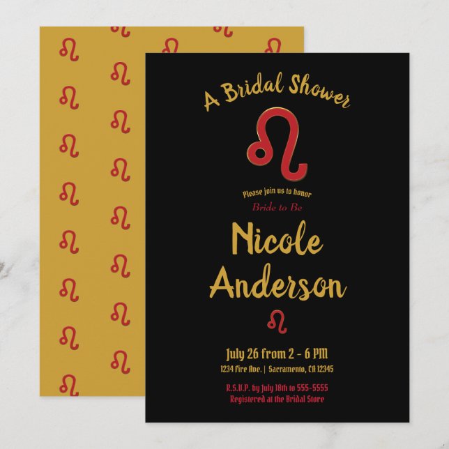 LEO Zodiac Astrology July August Bridal Shower  Invitation (Front/Back)