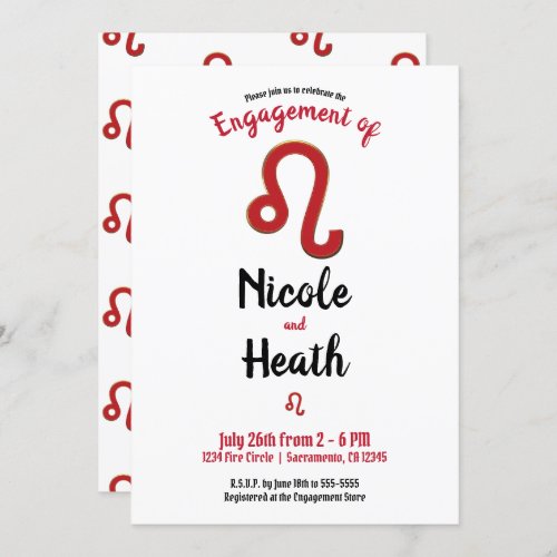 LEO Zodiac Astrology July August Engagement Party  Invitation