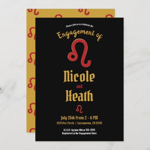 LEO Zodiac Astrology July August Engagement Party  Invitation