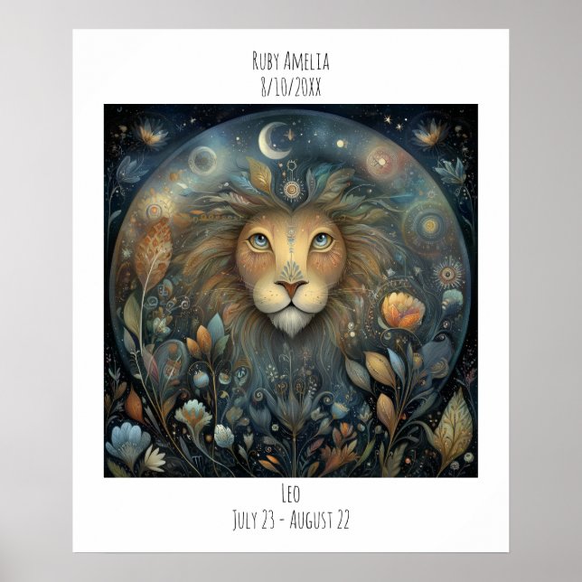 Leo Zodiac Astrology Name & Birthday Poster (Front)