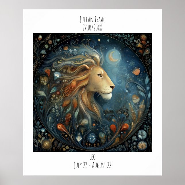 Leo Zodiac Astrology Name & Birthday Poster (Front)