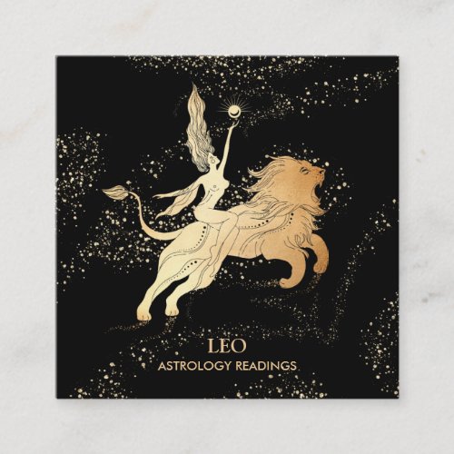  LEO Zodiac Astrology Reading Black Gold Square Business Card