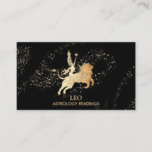 LEO Zodiac Astrology Reading Gold  Black Business Card