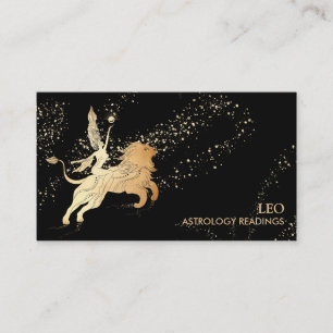 *~* LEO Zodiac Astrology Readings Gold Black Business Card