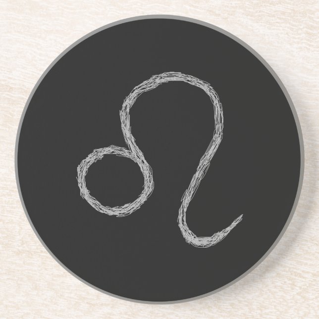 Leo. Zodiac Astrology Sign. Black. Drink Coaster (Front)