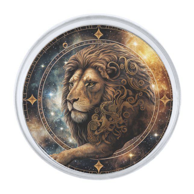 Leo Zodiac Birth Sign Astrology Silver Finish Lapel Pin (Front)