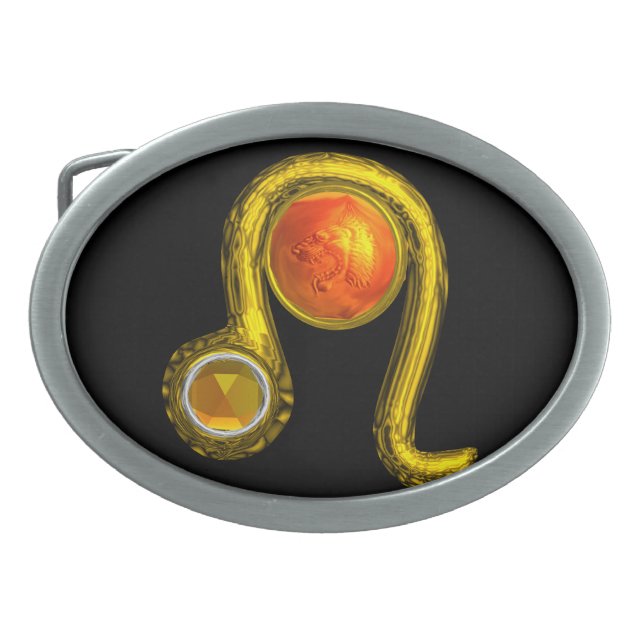 LEO ZODIAC BIRTHDAY JEWEL Yellow Topaz,Black Belt Buckle (Front)