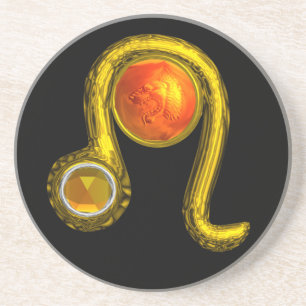 LEO ZODIAC BIRTHDAY JEWEL Yellow Topaz,Gold ,Black Coaster
