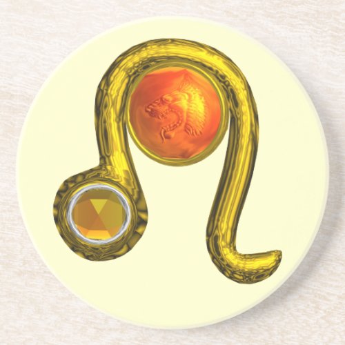 LEO ZODIAC BIRTHDAY JEWEL Yellow TopazGold cream Coaster