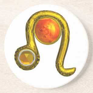 LEO ZODIAC BIRTHDAY JEWEL Yellow Topaz,Gold ,white Drink Coaster