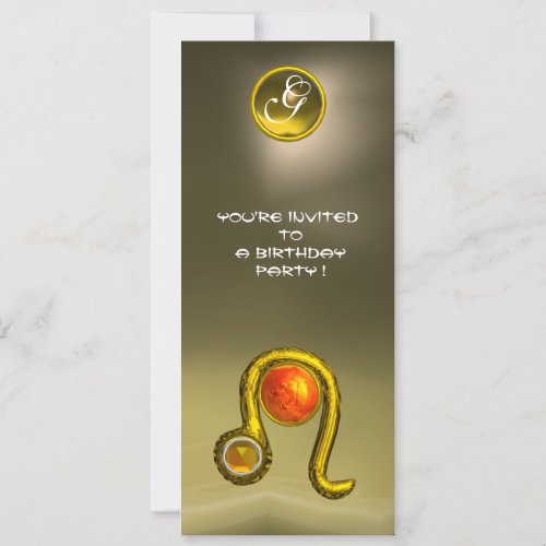 LEO ZODIAC BIRTHDAY PARTY YELLOW TOPAZ MONOGRAM INVITATION